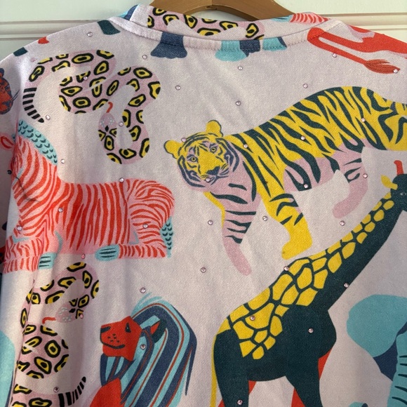 QUEEN OF SPARKLES Multicolor Animal Jungle Print Sweatshirt Gemstones Sparkly L - Picture 11 of 15